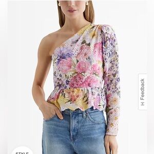 Express Eyelet Floral Gathered One Shoulder Peplum Top (12, but more like 8)